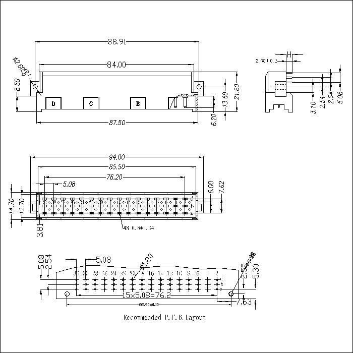 DMR-XX-XXX-D01  DIN41612 Right Plug F Type High Power Connectors 48 Positions Standard Terminal Width 1.34mm