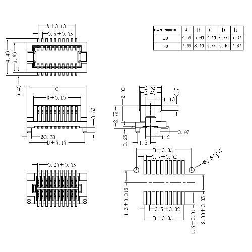 0.5mm Board to Board connector, Male with locating pegs type, mating Height=5.0mm BB0.5BM-5.0XXXX02 0.5mm Board to Board connector, Male with locating pegs type, mating Height=5.0mm BB0.5BM-5.0XXXX02