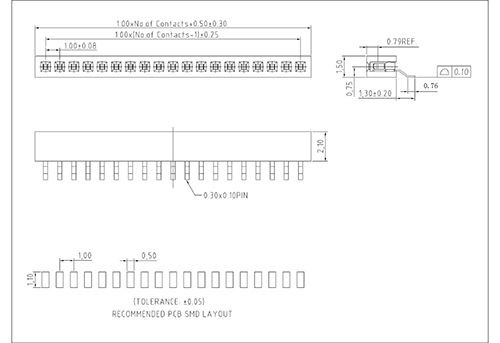 1.00 mm Female Header Single Row Angle SMT Type FHBM04