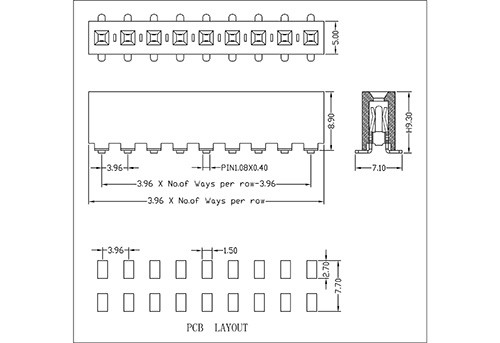 3.96 mm Female Header Single Row SMT Type H8.9 FHFM01-XXSXXX 3.96 mm Female Header Single Row SMT Type H8.9 FHFM01-XXSXXX
